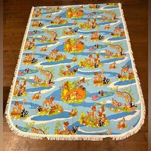 VINTAGE DISNEY 1970's BAMBI FLAT SHEET THUMPER 122”x80”Throw Sheet W/Fringe NEW